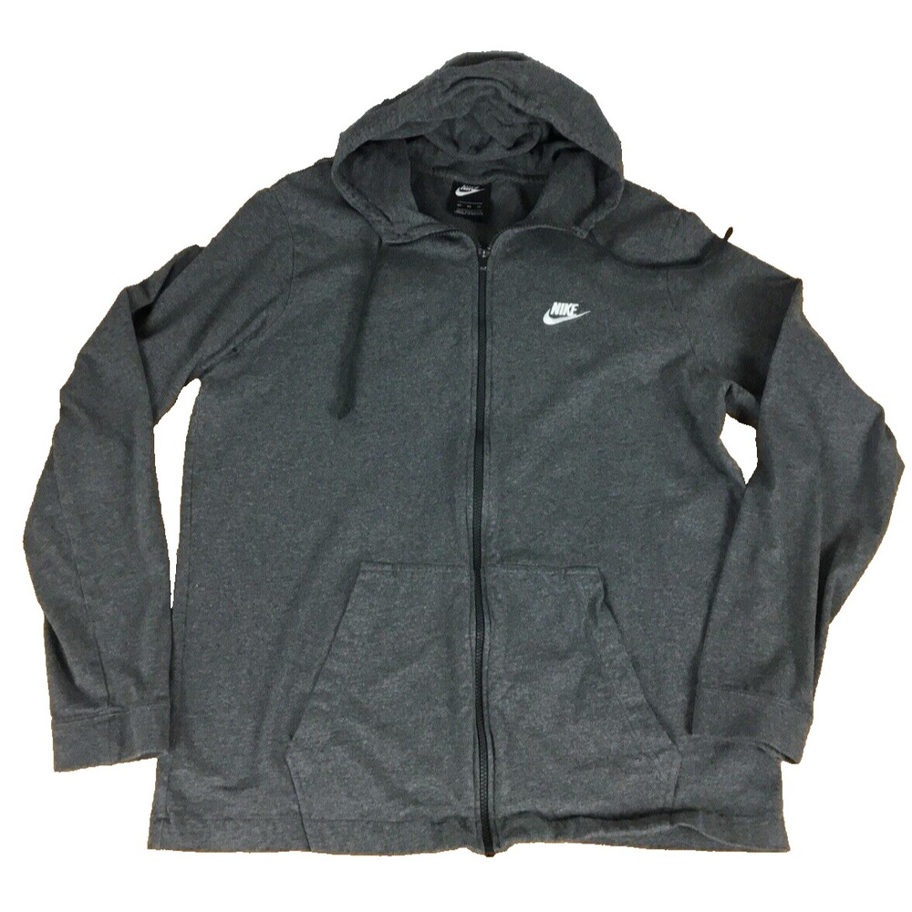 Nike Full Zip Hoodie Mens XLT Charcoal Gray Cotton Tall Fit Sweatshirt Vintage‎